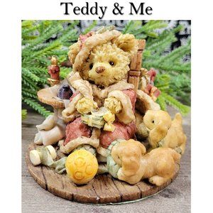 Teddy & Me Resin Christmas Bear & Puppies Figurine 1993